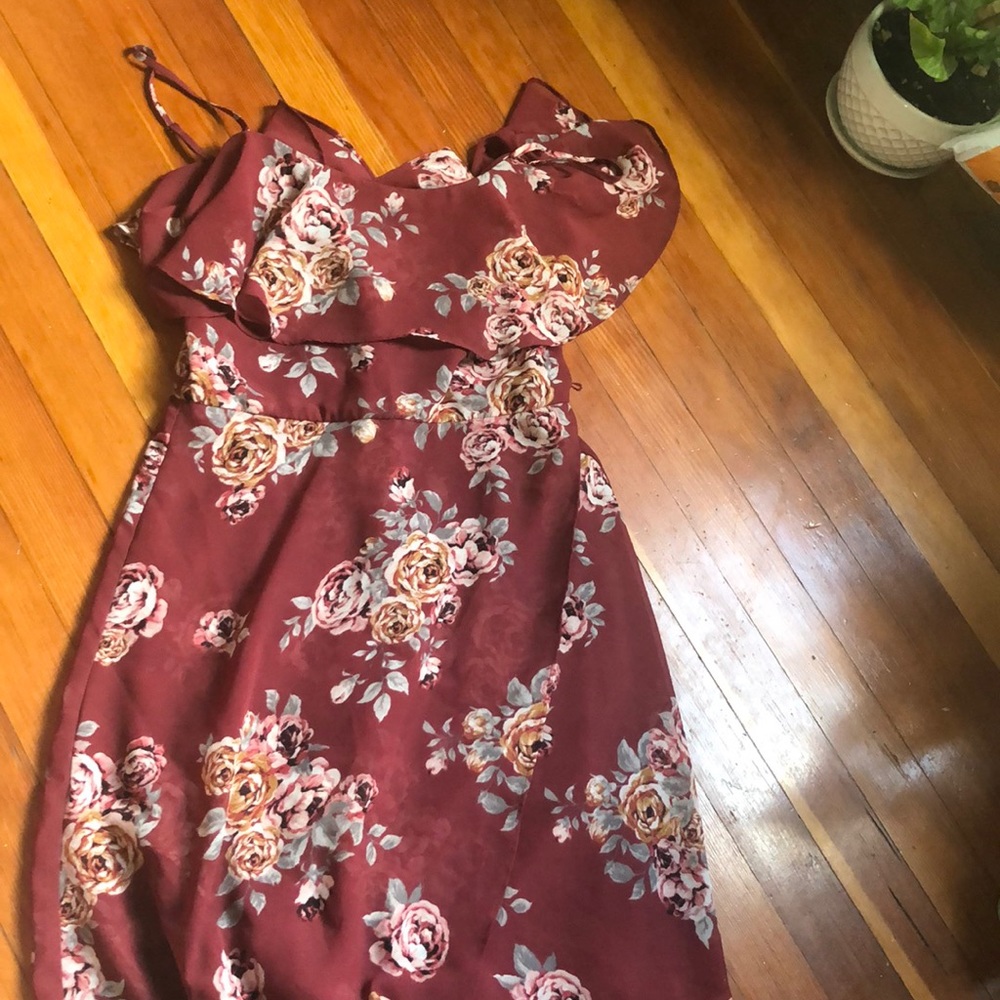 Burgundy floral off the shoulder dress